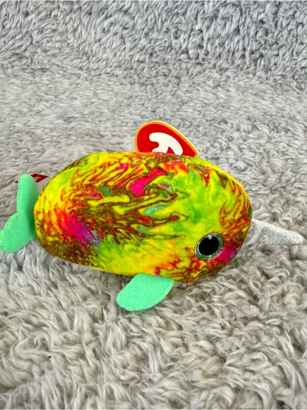 Ty Teenie Beanie Boos Nori Narwhal Plush Tie Dye Stuffed Animal Toy